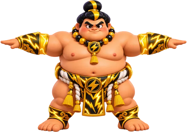 Raijin, ceinture noire et or ornée d’éclairs