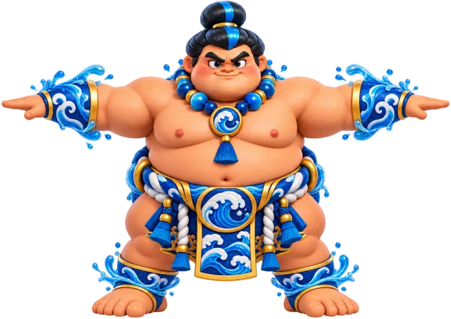 Suijin, ceinture bleue décorée de vagues