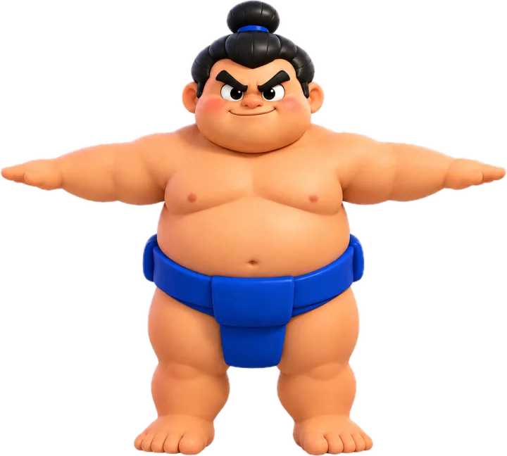Sumo Master, ceinture bleue et chignon noir